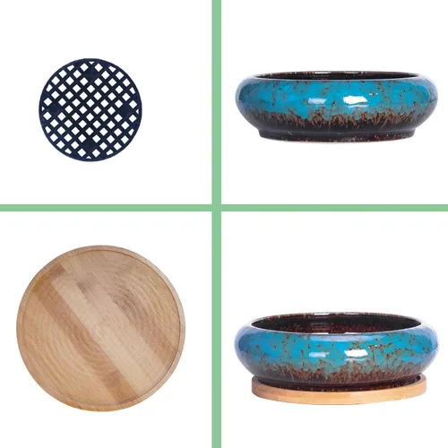 Miniatura 4 de ARTKETTY Macetas para suculentas – Juego de 2 macetas grandes de 7.3/10 pulgadas, maceta de cerámica para bonsái con bandeja de drenaje, macetas