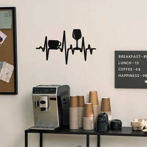 Miniatura 3 de Blulu Heartbeat - Cartel de café y bar de vinos de 15.75 x 9.04 pulgadas, decoración de pared rústica de metal negro para colgar en la pared