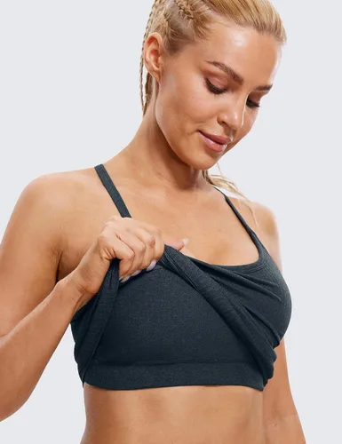 Miniatura 4 de CRZ YOGA Camisetas sin costuras de entrenamiento para mujer con espalda cruzada, camisola atlética deportiva con sostén incorporado