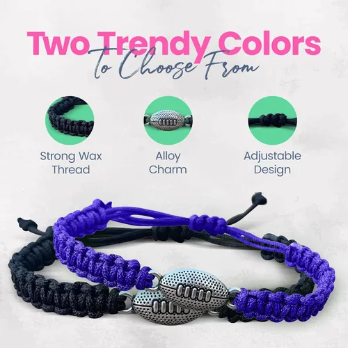Miniatura 3 de Pulsera de fútbol Sportybella - Pulsera de paracord ajustable con amuleto. Regalos de fútbol unisex Negro