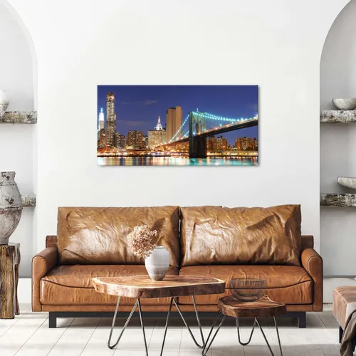 Miniatura 7 de Arte de pared de la ciudad de Nueva York, noche azul, puente de Brooklyn, horizonte, decoración de pared, imágenes de paisaje urbano del centro