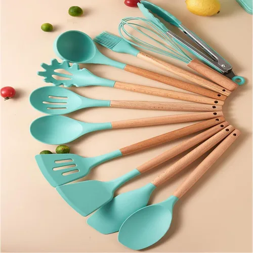 Miniatura 8 de Juego de utensilios de cocina y cuchillos de 19 piezas con bloque, 9 piezas de utensilios de cocina de silicona, 5 piezas afiladas de acero Beige