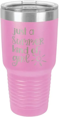 Miniatura 10 de JUST A SUMMER KIND OF GIRL Vaso de 30 oz con pajita y tapa superior deslizante Taza de viaje de acero inoxidable Comparar con Yeti Rambler