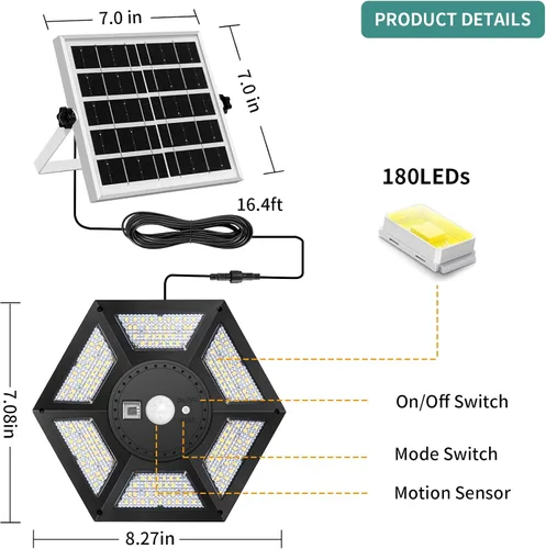 Miniatura 5 de AEQ - Luz solar de cobertizo para interiores y exteriores, funciona durante el día con control remoto, iluminación de 360°, impermeable, luces