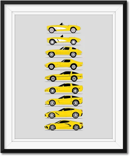 Miniatura 5 de Custom Car Posters Póster hecho a mano compatible con Chevy Corvette Generations e impresión de Chevrolet Corvette (C1 C2 C3 C4 C5 C6 C7 C8)