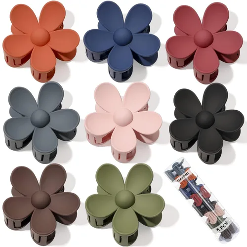 Miniatura 12 de Pinzas para el pelo de flores, 8 unidades, lindas pinzas para el cabello, pinzas para el cabello mate, pinzas de garra grande, sujeción fuerte