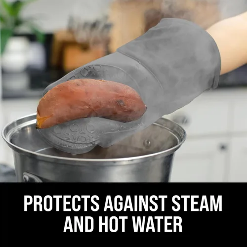 Miniatura 4 de Guantes de horno de silicona con forro de algodón acolchado – profesional resistente al calor olla de cocina soportes – 1 par Gris