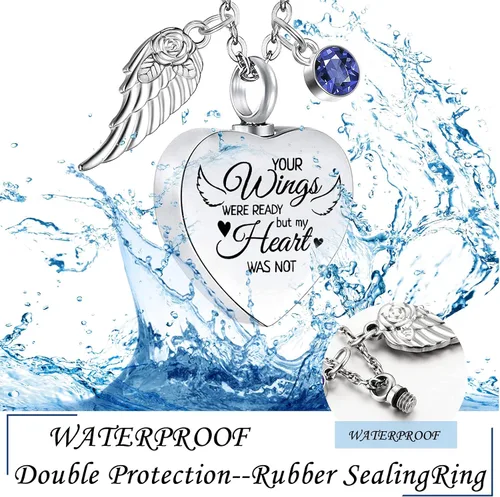 Miniatura 7 de Cremation Heart Urn Necklace for Ashes for Women with 12 Birthstones, Cremation Ashes Jewelry Keepsake with Angel Wing - Your Wings were Ready, But