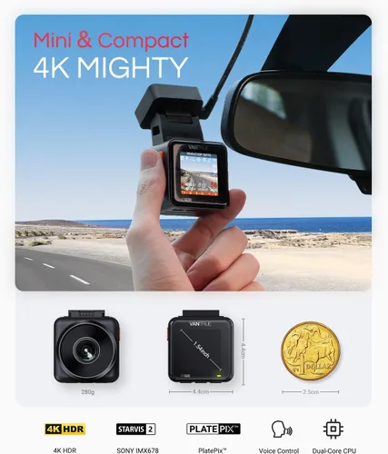 Miniatura 2 de Vantrue Cámara frontal E1 Pro 4K Mini Dash Cam frontal, STARVIS 2 PlatePix HDR visión nocturna para automóvil, GPS WiFi 5G integrado, pantalla IPS