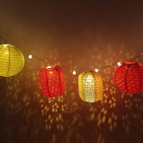 Miniatura 5 de Paquete de 12 linternas de papel chinas, japonesas, colgantes de papel con luces LED, borlas de 6.3 pulgadas, ovaladas para decoraciones de Año