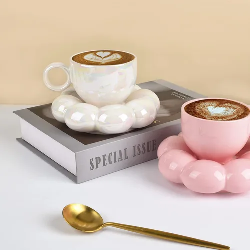 Miniatura 8 de Koythin Taza de Café de Cerámica con Juego de Platillo, Taza Creativa y Bonita con Posavasos de Girasol para Oficina y Hogar, 6.5 oz/200 ml para Té