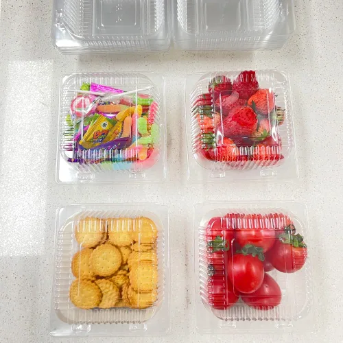 Miniatura 8 de WAQIAGO 150 bandejas de plástico desechables resistentes con bisagras de 5 x 5 pulgadas, recipientes desechables para llevar para ensaladas, frutas