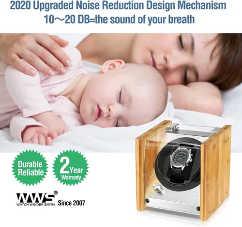 Miniatura 4 de Watch Winder Smith Bobinadora de reloj automática individual de bambú - 4 modos de rotación, motor silencioso