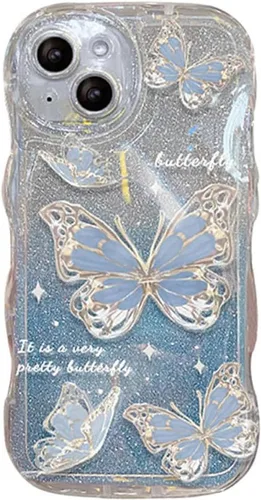 Miniatura 14 de Funda compatible con iPhone 11 para mujeres y niñas, bonita funda de mariposa con purpurina, antiarañazos, a prueba de golpes, color azul