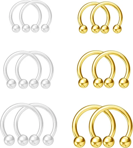 Miniatura 4 de NZDLM Clear & Gold - Anillos para tabique de 0.56 oz y 0.63 oz, anillos de nariz para tabique para mujeres y hombres, kit de anillos de septum