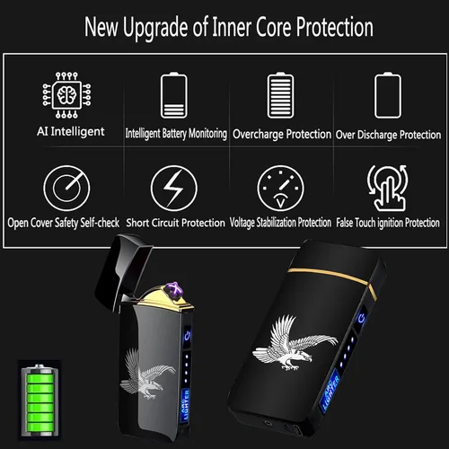 Miniatura 5 de T3-Tiger - Encendedor de arco inteligente, recargable por USB, resistente al viento, sin llama, encendedor de plasma ligero para fuego, barbacoas
