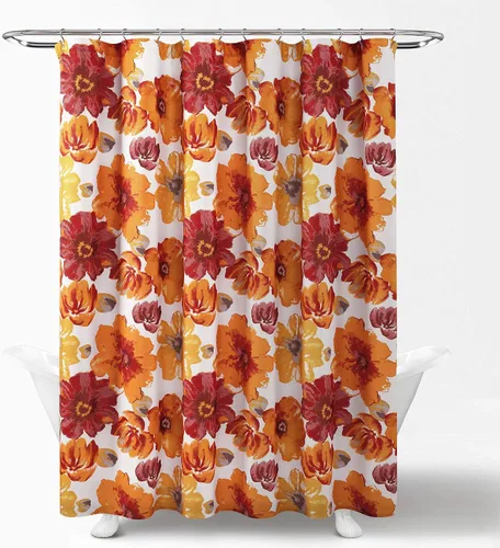 Miniatura 2 de Lush Decor Leah - Cortina de ducha floral, 72 pulgadas de ancho x 72 pulgadas de largo, rojo y naranja, cortinas de ducha de tela, cortina de baño