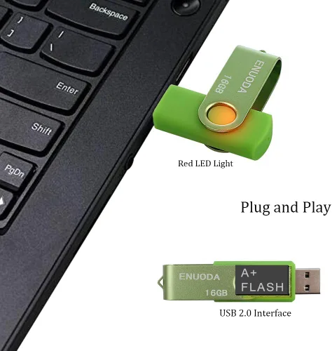 Miniatura 4 de Unidad flash de 16 GB, paquete de 5 unidades de pulgar ENUODA de 16 GB, diseño giratorio USB 2.0, memoria USB 2.0, unidad de bolígrafo para 16GB* 5
