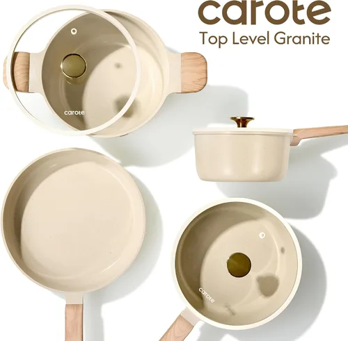 Miniatura 7 de CAROTE - Juego de 14 piezas de ollas y sartenes antiadherentes, juego de utensilios de cocina de cerámica, juego de cocina de cocina no tóxico