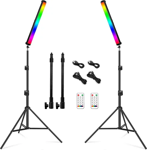 Varita de luz LED RGB con soporte, QEUOOIY 360° a todo color 2500-9500K iluminación portátil de fotografía de estudio, batería recargable de 5000