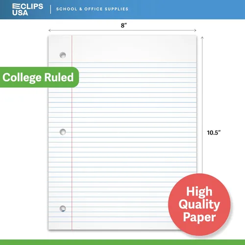 Miniatura 2 de Cuaderno de hojas sueltas con rayas universitarias, papel rayado universitario de 10.5 x 8 pulgadas, 600 hojas, 200 hojas por paquete, 2.12 oz/m²