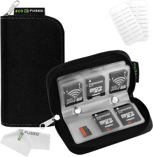 Miniatura 3 de Estuche transportador de tarjeta de memoria – apto para tarjetas SDHC y SD – 8 folios y 22 ranuras – ECO-FUSED paño de limpieza de microfibra Verde