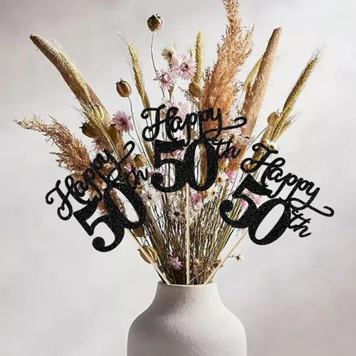 Miniatura 6 de Rsstarxi Paquete de 12 palitos de centro de mesa de cumpleaños número 50 para decoración de mesa de cumpleaños 50 para hombre, decoración de mesa