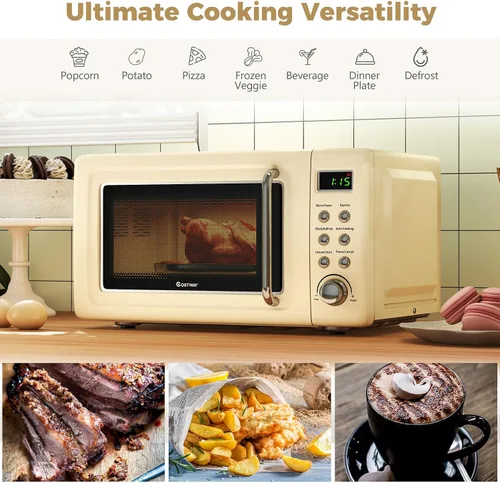 Miniatura 5 de COSTWAY horno microondas de encimera, 0.7 pies cúbicos, hornos microondas con 5 niveles de micro potencia, función de inicio diferido, plato