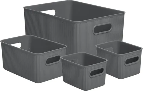 Miniatura 20 de Superio Ribbed Collection – Cesta decorativa de plástico abierta para el hogar, color azul (juego de 4) 1 grande, 1 mediano, 2 pequeñas – cajas