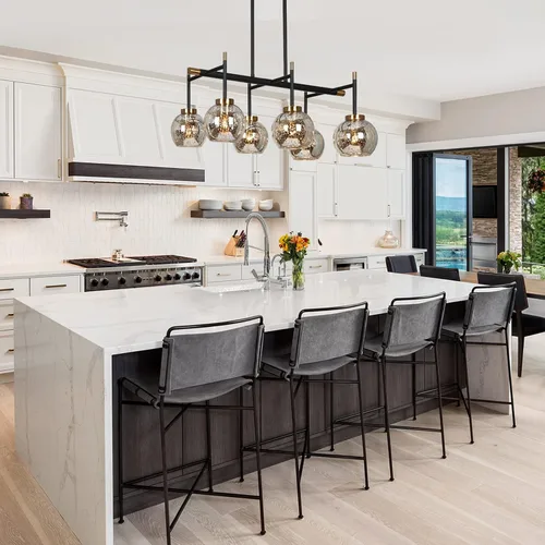 Miniatura 4 de KSANA Lámpara de comedor, candelabro moderno de metal negro dorado para isla de cocina con pantallas de vidrio mercurio, 27.5