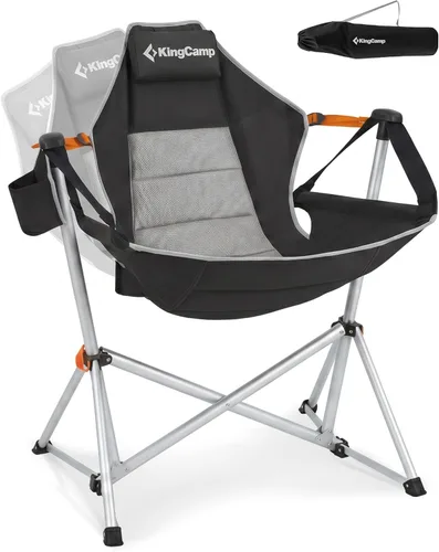 KingCamp Silla de Camping con Hamaca, Sillas de Camping Portátiles y Plegables para Adultos, Resistente para Máx. 400lbs, Silla Mecedora Plegable