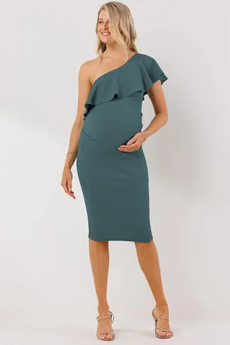Miniatura 4 de LaClef Vestido de maternidad con volantes y un hombro fruncido lateral para mujer