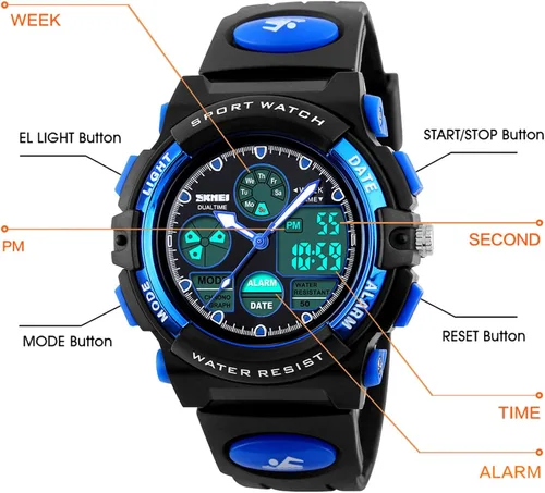 Miniatura 3 de Dayllon Kids Digital Watch Outdoor Sports 50M Waterproof Electronic Watches Alarm Clock 1224 H Stopwatch Calendar Boy Girl Wristwatch