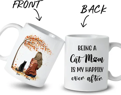 Miniatura 2 de Gossby Taza personalizada con texto en inglés "Being a Cat Mom", regalo personalizado para mujeres con diseño, nombre, raza de gato, cumpleaños, día