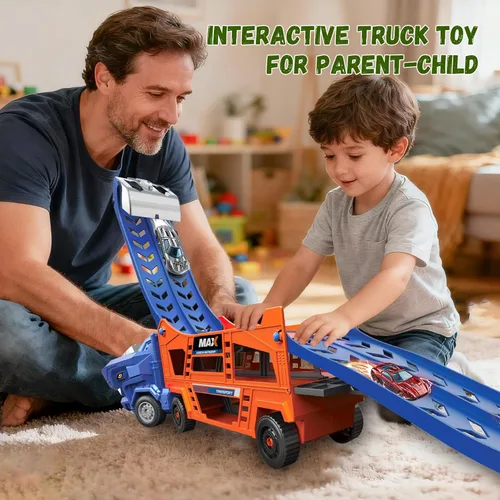 Miniatura 7 de Juguetes de Camión de Dinosaurios para Niños de 3-5 - Camión Transportador con 6 Autos de Juguete Fundidos a Presión, Camión 3 en 1 con 2 Pistas