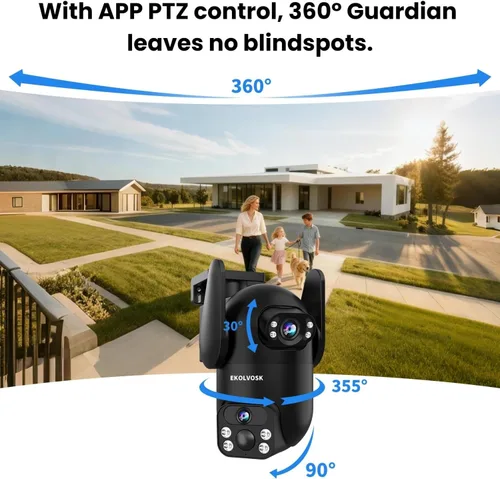 Miniatura 4 de Cámaras de seguridad solares inalámbricas para exteriores, cámaras de visión de doble lente 2K de 360° para seguridad del hogar, WiFi de 2.4/5 GHz