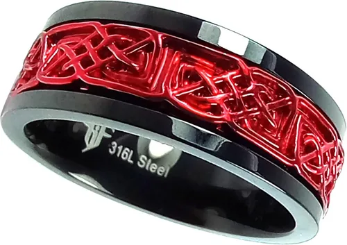 Miniatura 2 de Anillo giratorio vikingo rojo de acero inoxidable negro para hombres y mujeres, banda nórdica celta antiansiedad, tallas 5-17