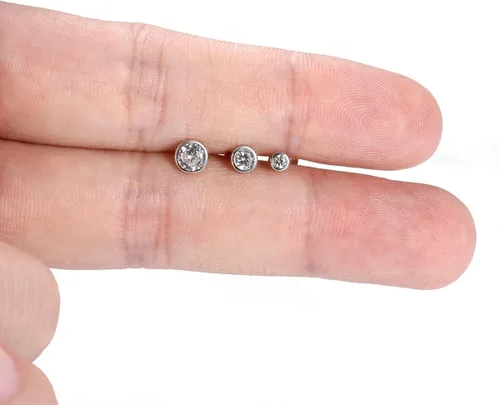 Miniatura 7 de Aretes tipo dormilona de plata esterlina para mujeres, hombres, niñas. 3 pares de pequeños aretes redondos de circonita cúbica con circonita cúbica