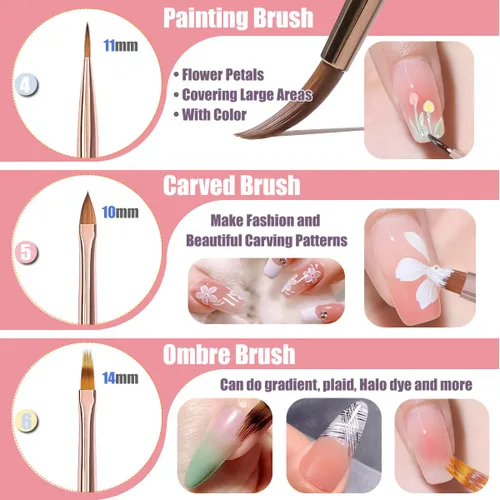 Miniatura 4 de KINGMAS 10 pinceles de arte de uñas, pincel de pintura para limpiar, pincel de dibujo, pincel para delineador de uñas y bolígrafo de punteado de uñas