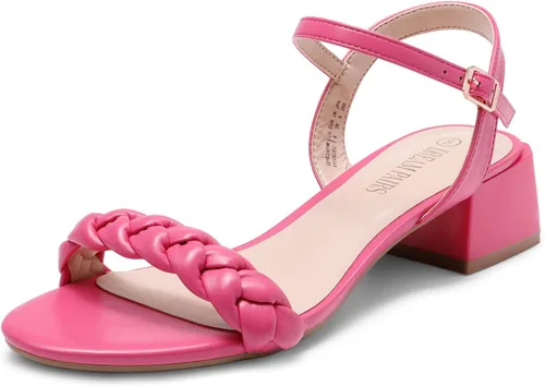 DREAM PAIRS Zapatos de tacón bajo para mujer con correa de tobillo y puntera abierta trenzada, tacón grueso, sandalias de tacón grueso para fiestas,