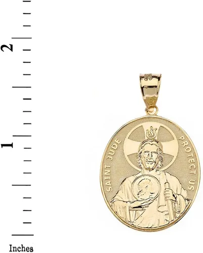 Miniatura 2 de Claddagh Gold - Colgante ovalado de oro amarillo macizo de 10 k Saint Judas Thaddeus Protect Us