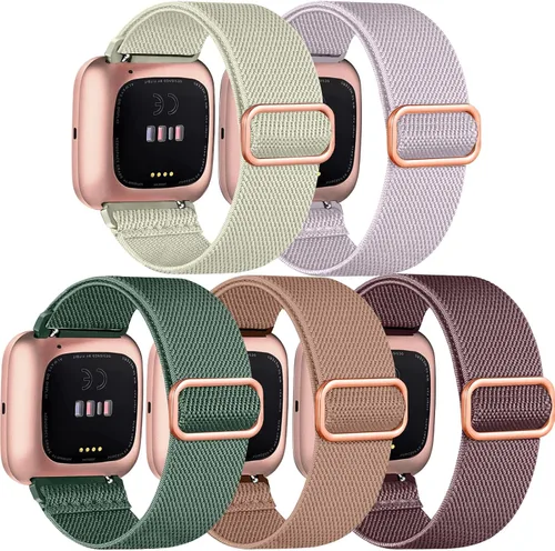 Miniatura 9 de Paquete de 5 bandas compatibles con Fitbit Versa 2 para mujeres/Versa Lite/SE, suave banda de nylon trenzada ajustable para un solo bucle