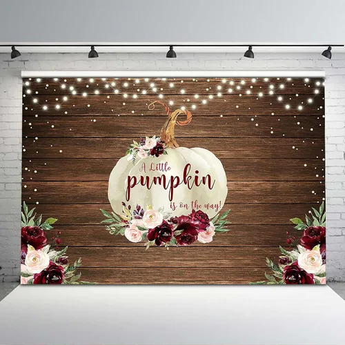 Avezano Telón de fondo rústico de calabaza para baby shower, decoración de otoño con diseño floral de calabaza para baby shower, accesorios de