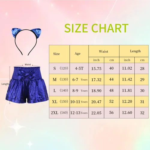Miniatura 6 de MODAFANS Pantalones cortos metálicos para niñas, cintura alta, elásticos, brillantes, con lentejuelas brillantes, pantalones cortos con purpurina