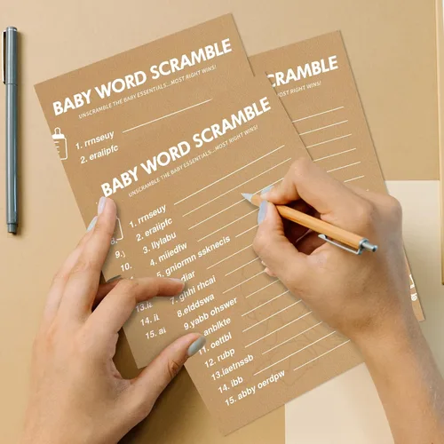 Miniatura 6 de Juegos de Baby Shower - Juego de Palabras Revueltas para Baby Shower, 50 Tarjetas para Cada Juego (con Respuesta), Papel Grueso, Divertidísimos, Los