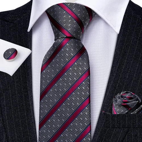 Miniatura 296 de Barry.Wang Juego de corbatas para hombre, corbata de seda a rayas, tejido a cuadros, gemelos formales, negocios, boda