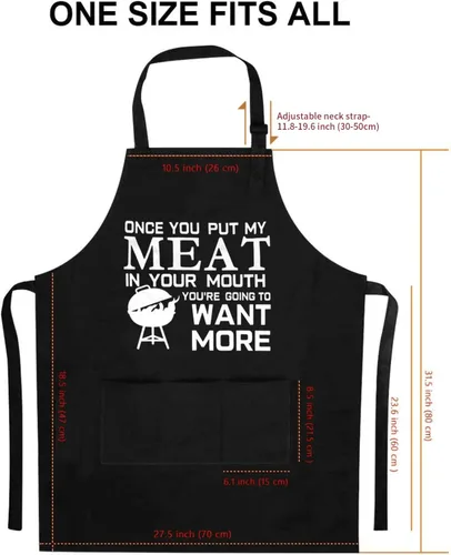 Miniatura 2 de Divertido delantal de parrilla para hombres, Once You Put My Meat - Talla única para todos - Delantal de cocina de chef con tres bolsillos grandes
