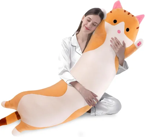 Miniatura 22 de shangman Bonita muñeca de gato de peluche, bonita almohada de peluche suave de caricaturas, almohada larga para dormir, regalo del día de San Negro