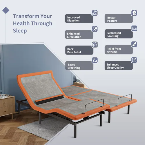Miniatura 4 de ESHINE Marco de cama ajustable + colchón híbrido de 14 pulgadas, soporte lumbar, inclinación de almohada para la cabeza, control de aplicación