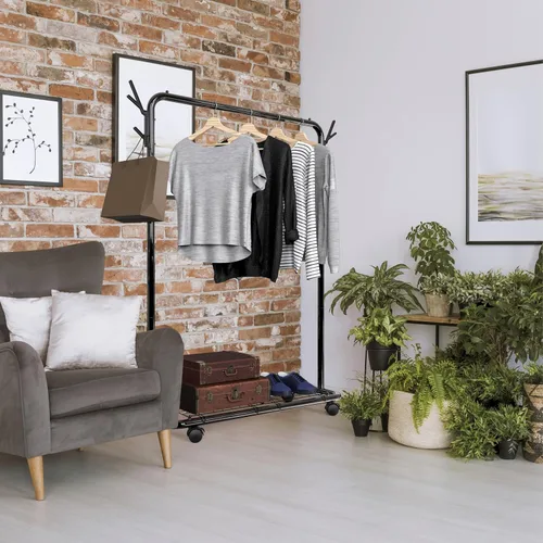 Miniatura 4 de Simple Houseware Industrial Style 50.4" W Estante de ropa con ruedas y ganchos, negro